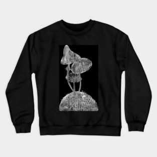 Forest mushrooms and moss at the meadow isolated on black. Simple abstract boho, Scandinavian monochrome ink painting. Design for the print, fabric, poster, wallpaper, cover and packaging, wrapping. Crewneck Sweatshirt